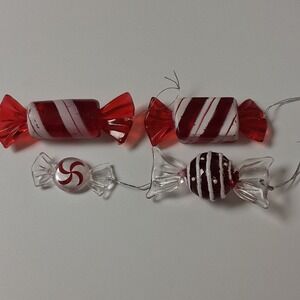 Vintage Set of 4 Wrapped Hard Candy Acrylic/Plastic Christmas Ornaments Retro